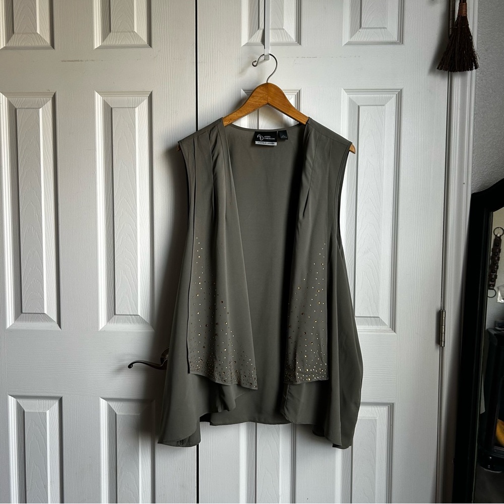 Catherines green open front asymmetrical studded layering vest whimsygoth